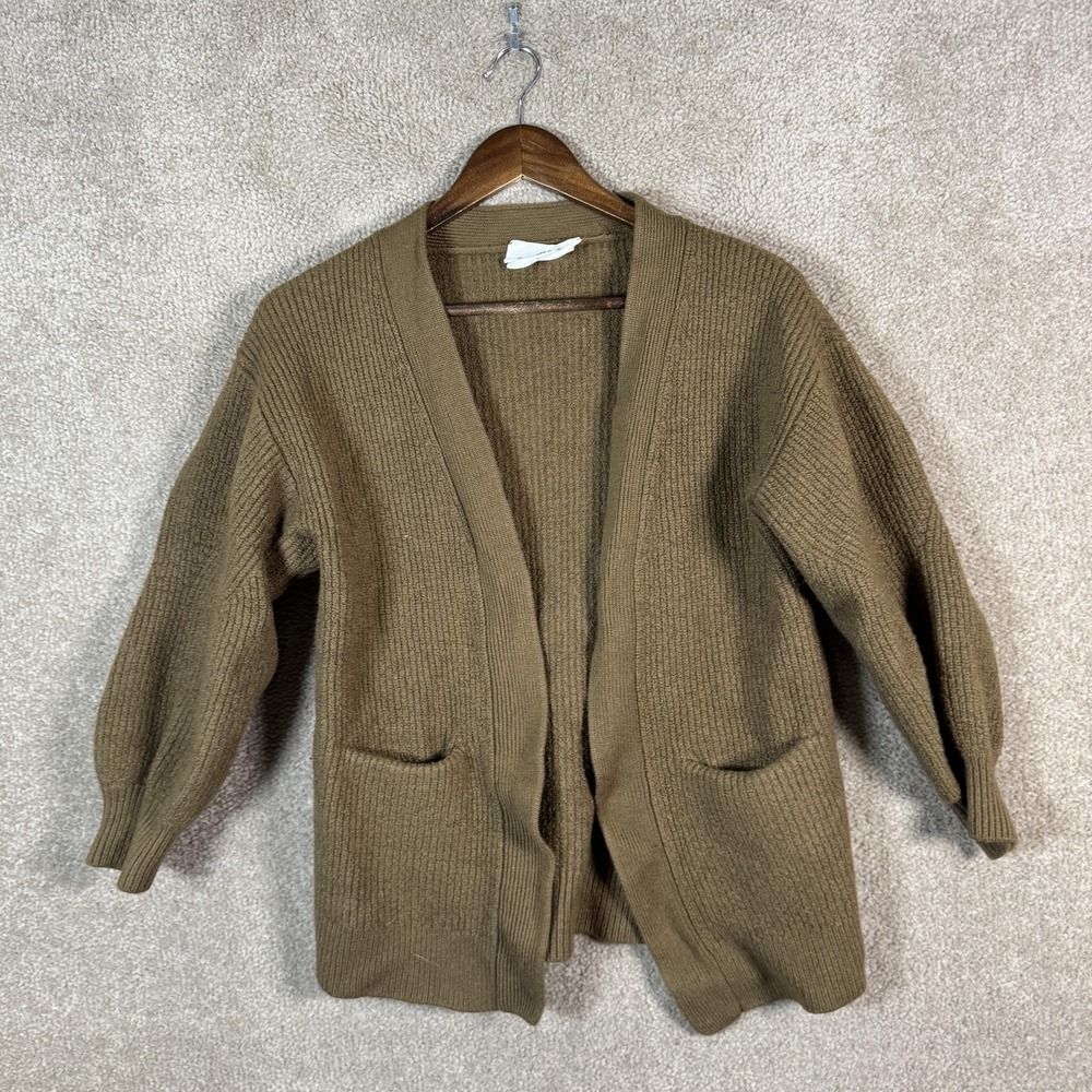 Wilfred Free Cardigan Sweater Womens Small Brown Merino Wool Blend Open Front